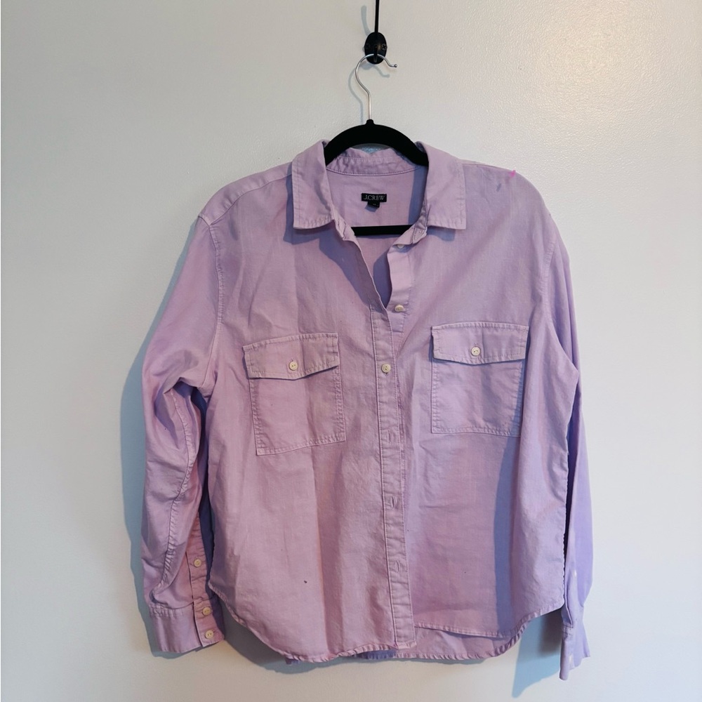 J Crew light purple 100% cotton button up long sleeve blouse size 12
